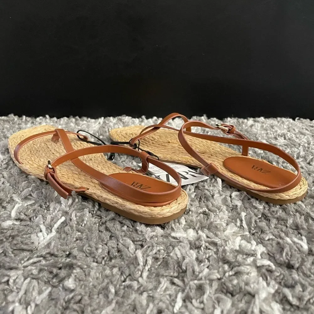 NWT Zara Leather Strap Flat Sandals - Picture 8 of 11